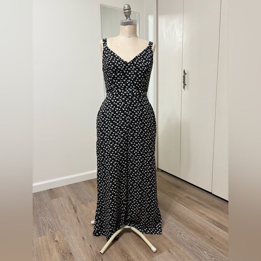 SOCIALITE Women's Black Floral White Print Open Back Wide Leg Jumpsuit Small